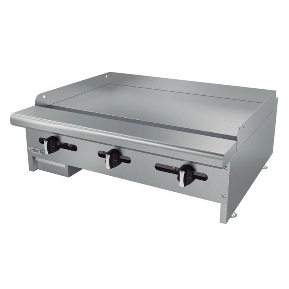 PLANCHA ASBER AEMG-36-H | Plancha | Charola anti-derrame | Gas | Acero Inoxidable | Hotel Restaurante Loncheria Fonda Bar | Restaurante Plancha 36" Charola Bandeja Derrame Grasa Coccion Preparacion alimentos Quemadores Tipo U Niveladore Cocina Industrial Negocio Gourmet Lonches Snack Comida Marisco Uso Rudo Cafeteria Bistro
