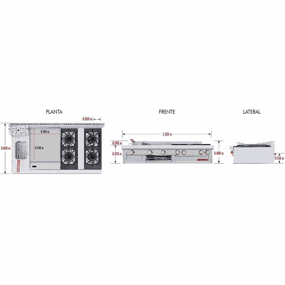 Coriat MULTICHEF MASTER MESA Estufa 4 Quemadores Plancha Gratinador - Estufas Maestras - Coriat - KitchenMax Store