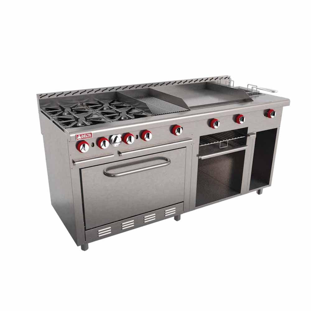 Delta Aquiles EM-H Estufa 4 Quemadores Abiertos 1 Asador 1 Freidor 1 Gratinador 1 Horno 1 Plancha - - Delta - KitchenMax Store