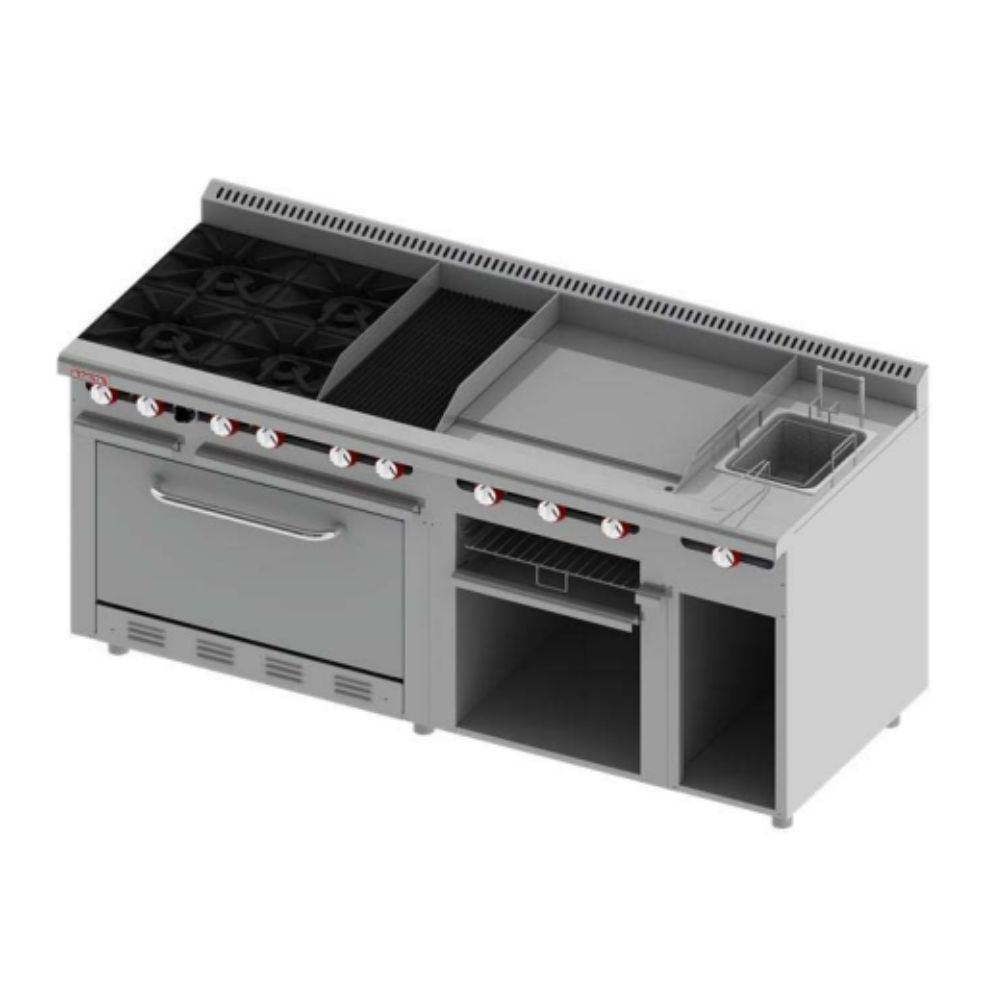 Delta Aquiles EM-H Estufa 4 Quemadores Abiertos 1 Asador 1 Freidor 1 Gratinador 1 Horno 1 Plancha - - Delta - KitchenMax Store