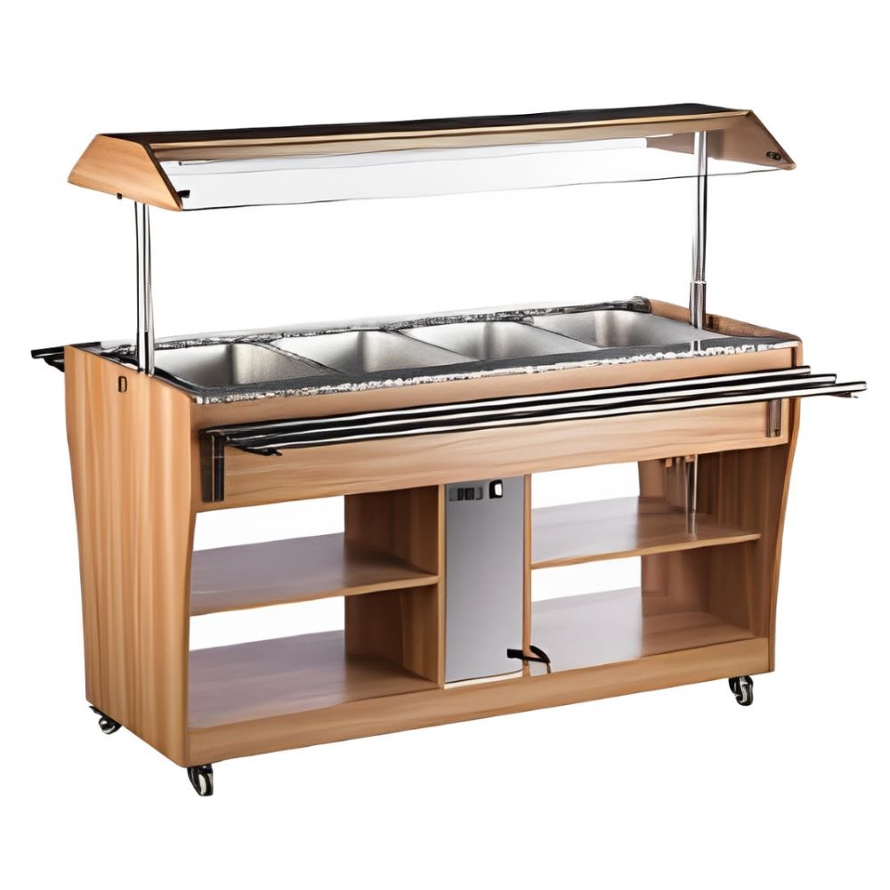 Migsa RTR-1490L Mesa Bufetera Caliente Movil 4 Insertos Enteros Restaurante Comedor Industriales Banquetes Calentador Alimentos Platillos. KitchenMax.Store. Envíos seguros a todo México. Cotiza hoy mismo.