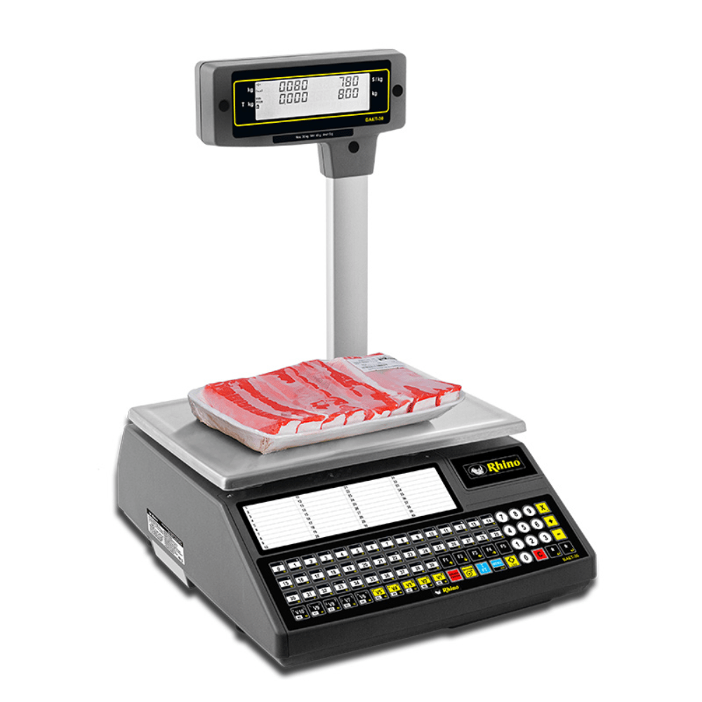 Rhino BAET-30X Bascula Etiquetadora 30 kg - Básculas - Rhino - KitchenMax Store Rhino BAET-30X Bascula Etiquetadora 30 kg 12,000 memorias con Conexión WiFi para Minisuper y Tienda de Abarrotes Sobre Mostrador Recepción Pesar Cobrar Báscula para Fruteria Verduleria Tienda de Abarrotes Negocio Cremeria Pescaderia Pescado Carniceria Minisuper Mercado Tianguis Supermercado Venta de Basculas Pequeñas Bascula para abarrotera