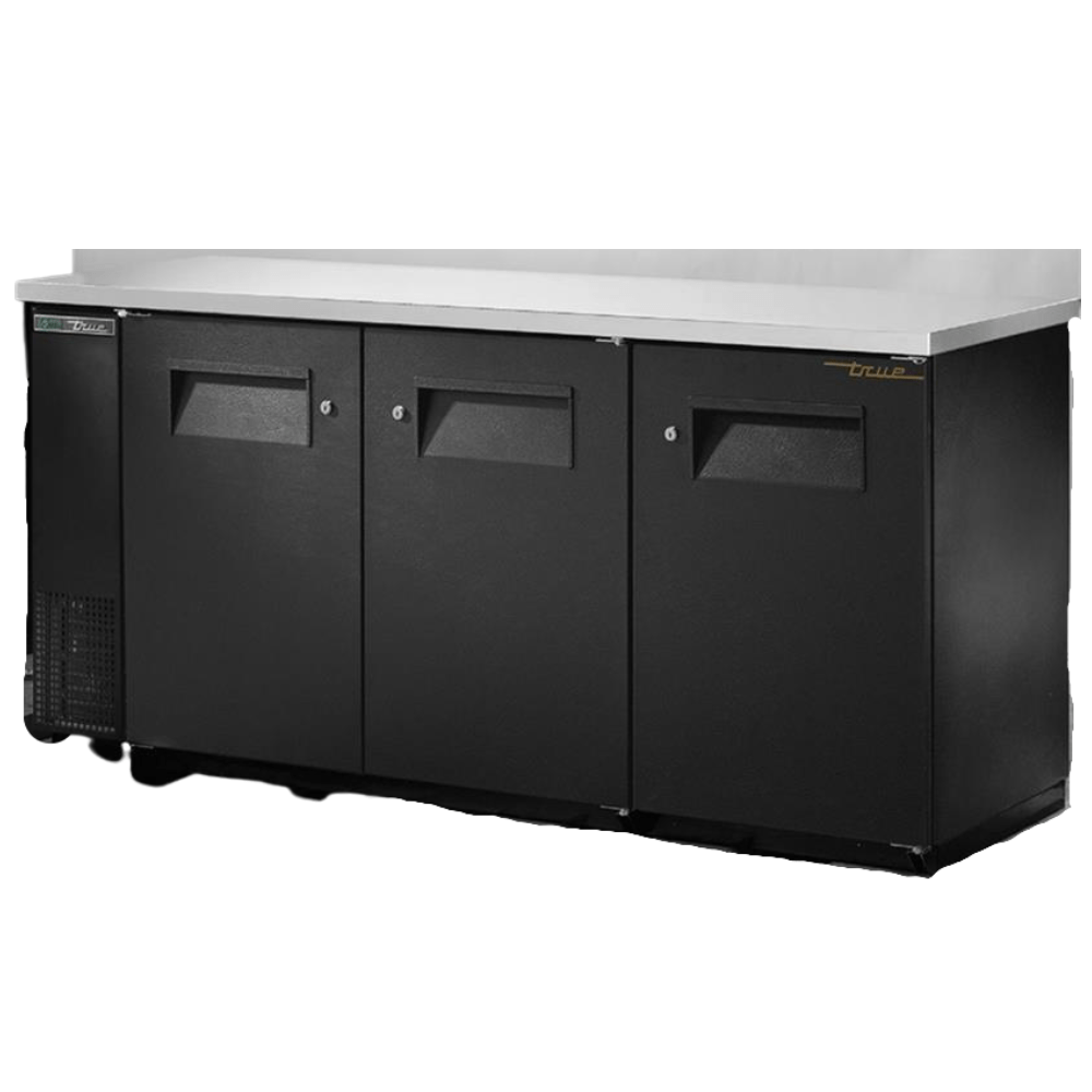 TRUE TBB-24-72-HC Refrigerador Contrabarra 3 Puertas Solida Iluminacion Cuerpo Acero Inoxidable Negro - - true - KitchenMax Store