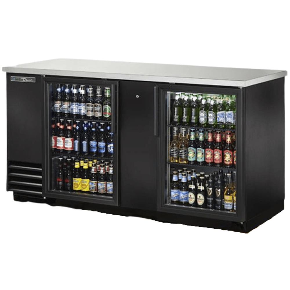 TRUE TBB-3G-HC-LD Refrigerador Contrabarra 2 Puertas Cristal 4 Parrillas Iluminacion Cuerpo Acero Inoxidable Negro - - true - KitchenMax Store