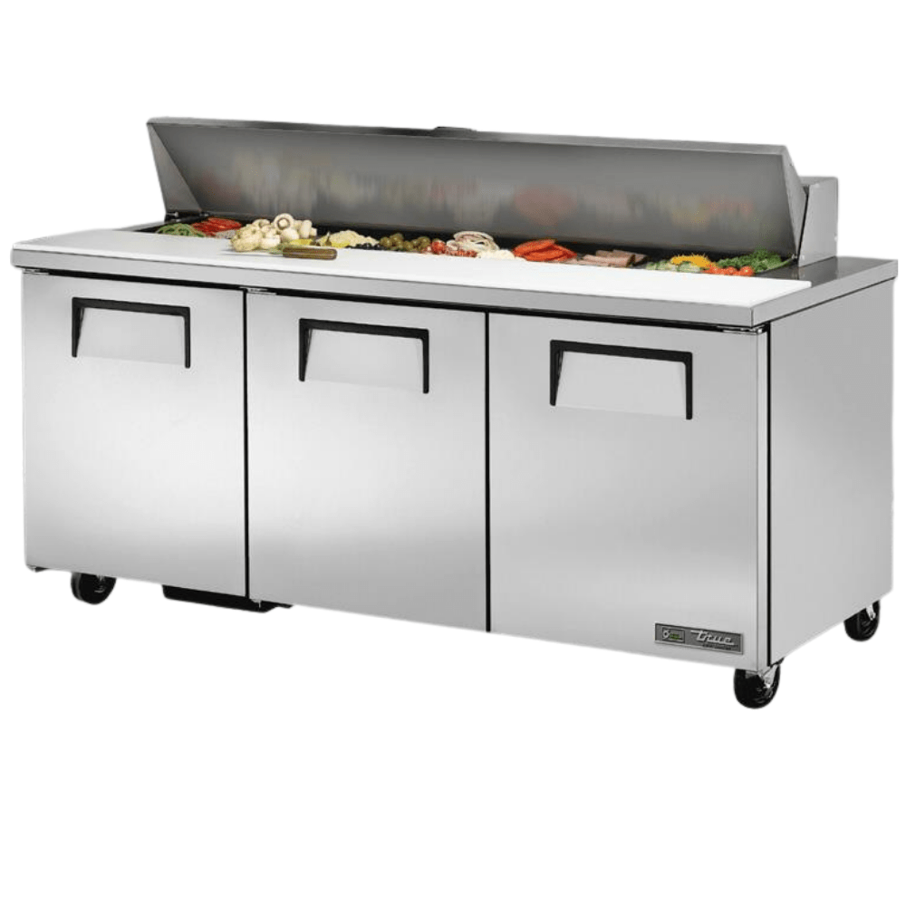 TRUE TSSU-72-18-HC Mesa Refrigerada Preparacion 3 Puertas Solidas Gris - - True - KitchenMax Store