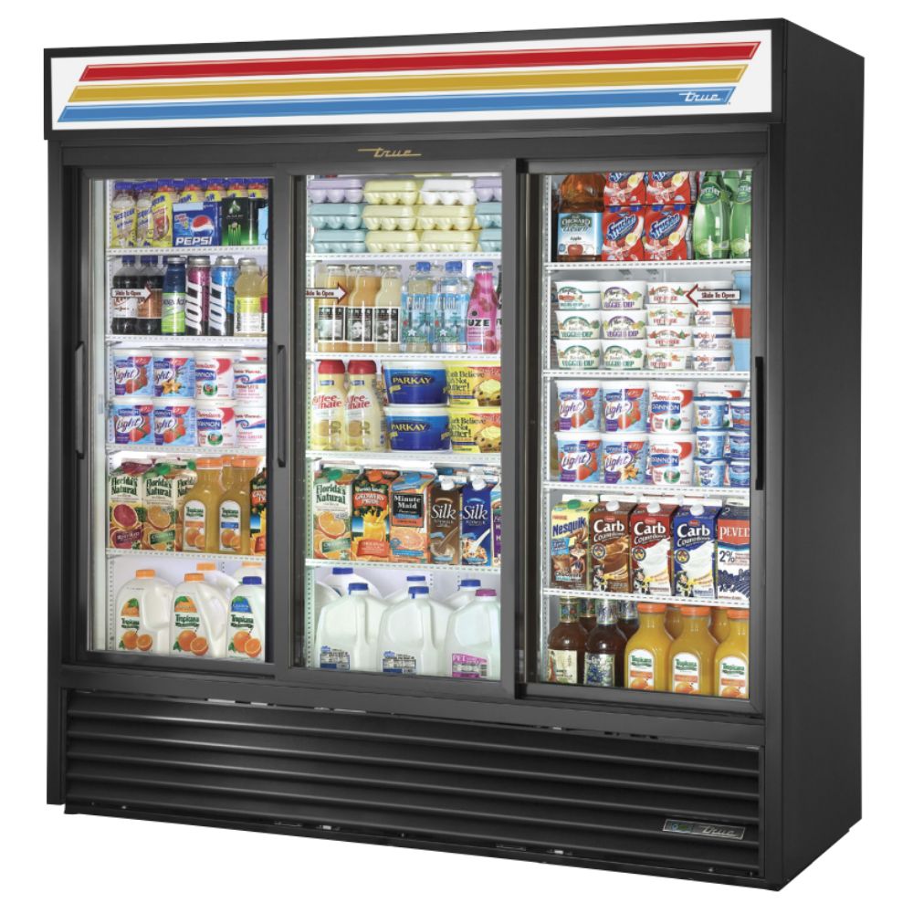 True GDM-69-HC-LD Refrigerador Exhibidor Vertical 3 Puertas Cristal 12 Parrillas - - True - KitchenMax Store