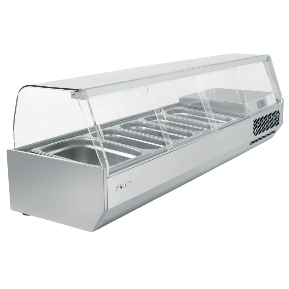 VITRINA INFRICO VIP1740 B1/CR | Vitrina para Ingredientes | Cristal Curvo | para 6 Insertos | Buffet Comedor Industrial Comida China Sushi Cafeteria Restaurante Bares Tiendas Convivencia Buffet Alimentos