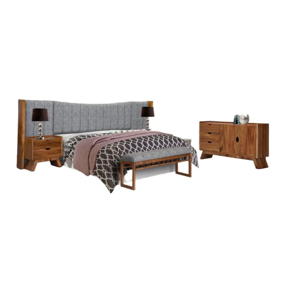 RECAMARA NOGAL BEAT LEIZA RECAMARA | Recamara Parota | Madera Parota | Cabecera | 2 Buros | Banco | Comoda | Interior| - Leiza recamara - IDELIKA - NOGAL BEAT - Camas