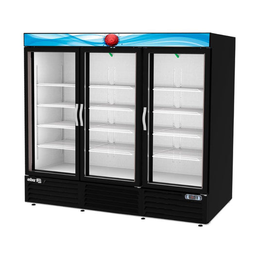 REFRIGERADOR ASBER ARMD-72 HC | Refrigerador Exhibidor Vertical | 3 Puertas Cristal | 72 Pies Cúbicos | Acero Inoxidable | Vinil Negro | Refresquero Latas Carnicería Abarrotes | Tiendas Bistro Restaurante Lácteos Industrial Cocina Cremería Comercios Insumos Hotel Panadería Refresquero Latas Bar Carnicería Abarrotes 
