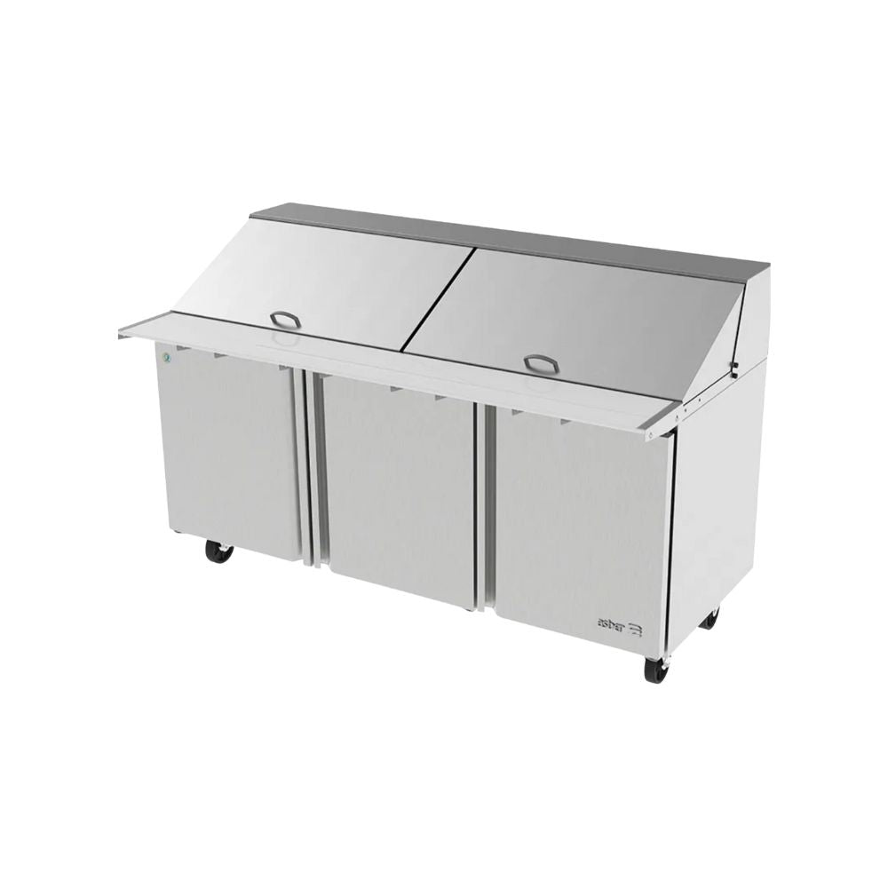MESA ASBER APTM-72-30 HC | Mesa Refrigerada | 3 Puertas Solidas | Acero Inoxidable | 3 Parrillas | 30 Insertos | Gris | Bistro Cocina Supermercado Restaurante Cocina Industrial Preparacion Alimentos Bar Cafeteria