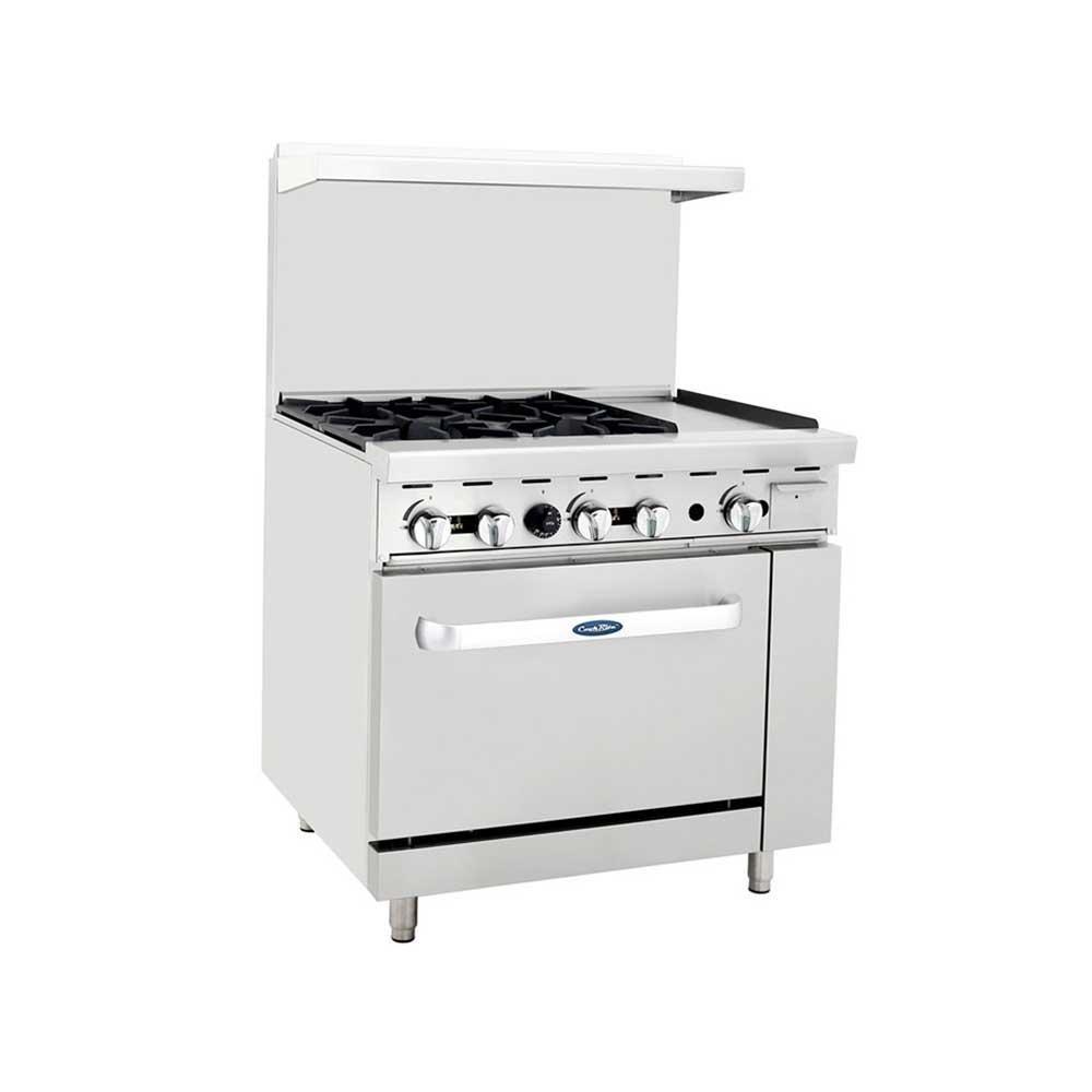 Atosa ATO-4B12G Estufa Gas 4 Quemadores Abiertos 1 Plancha 1 Horno 4 Parrillas Superiores Acero Inoxidable - Estufas Maestras - Atosa - KitchenMax Store