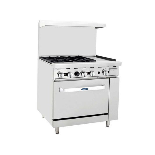 Atosa ATO-4B12G Estufa Gas 4 Quemadores Abiertos 1 Plancha 1 Horno 4 Parrillas Superiores Acero Inoxidable - Estufas Maestras - Atosa - KitchenMax Store