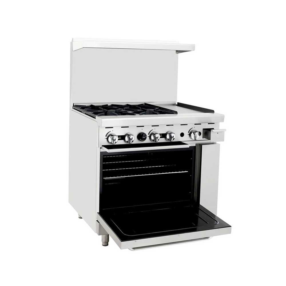 Atosa ATO-4B12G Estufa Gas 4 Quemadores Abiertos 1 Plancha 1 Horno 4 Parrillas Superiores Acero Inoxidable - Estufas Maestras - Atosa - KitchenMax Store