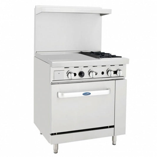Atosa ATO-24G2B Estufa Gas 2 Quemadores Abiertos 1 Plancha 1 Horno 2 Parrillas Superiores Acero Inoxidable -  - Atosa - KitchenMax Store