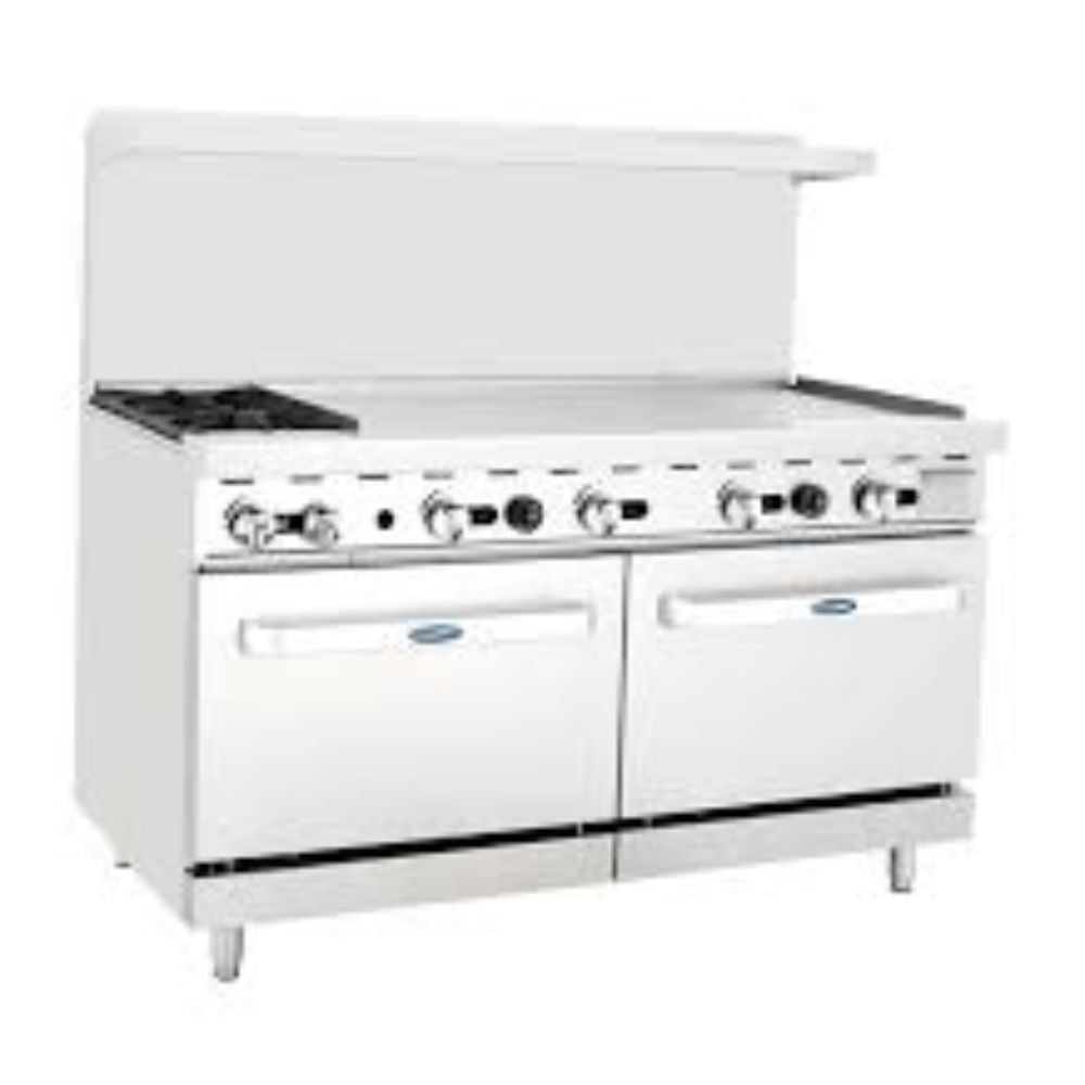Atosa ATO-2B48G Estufa Gas 2 Quemadores Abiertos 1 Plancha 2 Hornos 2 Parrillas Superiores Acero Inoxidable -  - Atosa - KitchenMax Store