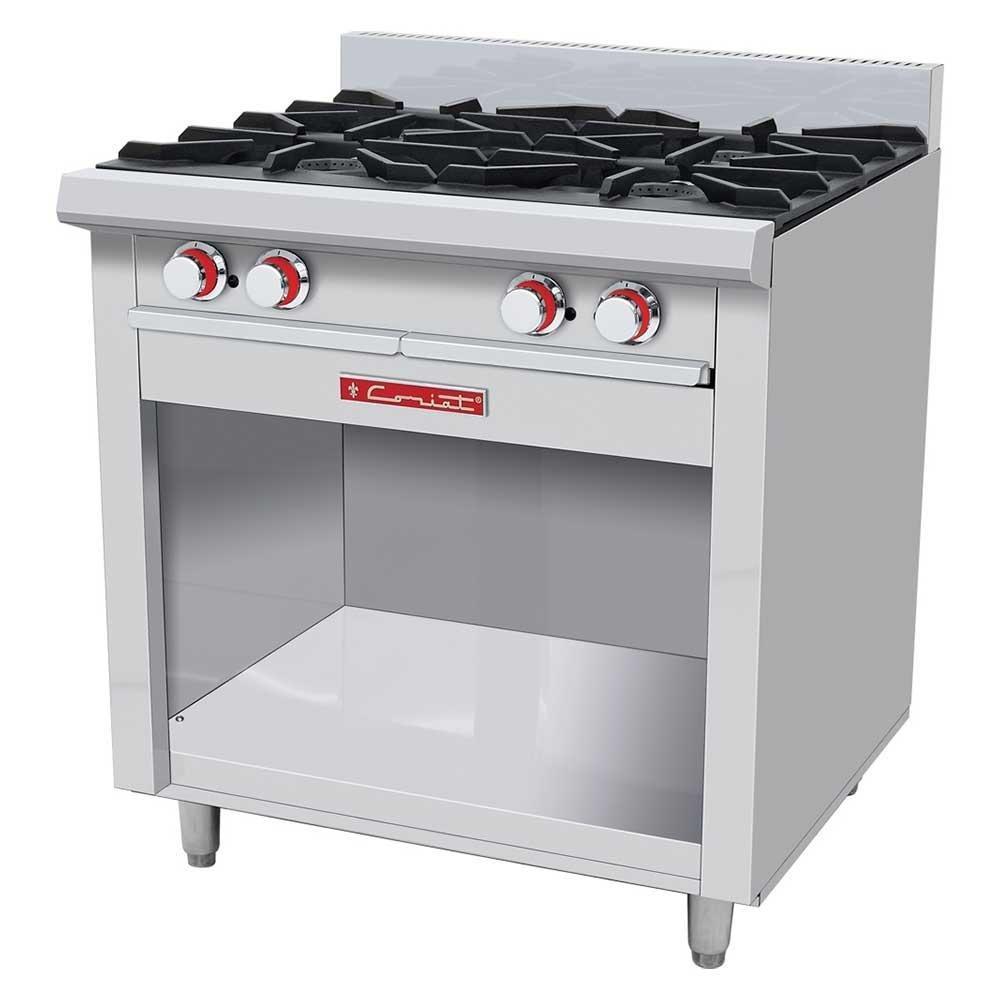 ESTUFA CORIAT EC-4-GA HD DE PISO | Estufa | 4 Quemadores Extra Grandes | Gabinete Abierto | Gas | Cenaduría Lonchería Fonda | Estufa Quemador Gabinete Heavy Duty Restaurante Comedor Acero Charola Residuos Preparación Alimento Comida Master Respaldo