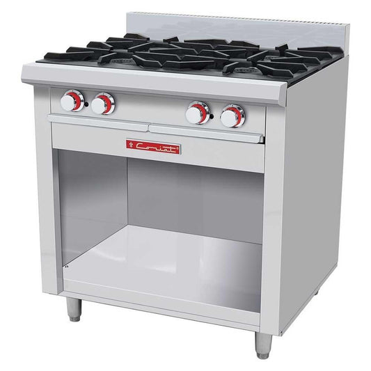 ESTUFA CORIAT EC-4-GA HD DE PISO | Estufa | 4 Quemadores Extra Grandes | Gabinete Abierto | Gas | Cenaduría Lonchería Fonda | Estufa Quemador Gabinete Heavy Duty Restaurante Comedor Acero Charola Residuos Preparación Alimento Comida Master Respaldo
