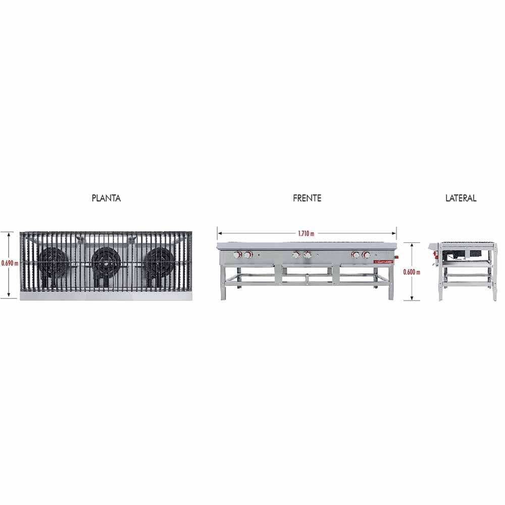 ESTUFÓN CORIAT EC-3T MASTER | Estufón | 3 Secciónes | 3 Quemadores Concéntrico Hierro Fundido | Gas | Hotel Restaurante Comedor Industrial Fonda Restaurante Cafetería Bistro Zona Alimentos Comida Callejera Negocio Fogón