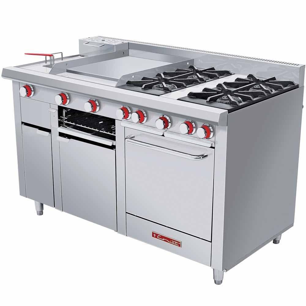 ESTUFA CORIAT MULTICHEF MASTER DE PISO | Estufa | 4 Quemadores  | Plancha Freidor Horno Gratinador | Gas | Hotel Restaurante Comedor Industrial Cafetería Bar Puesto Comida Hospitales Preparación Alimentos Negocios Comida Parrilla Uso Rudo Bistró Hostelería Comisariatos