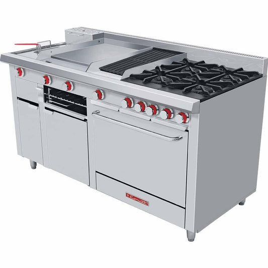 ESTUFA CORIAT MÚLTIPLE MASTER DE PISO | Estufa | 4 Quemadores | Asador | Freidora 3 lt | Plancha | Horno | Gratinador | Gas | Hotel Restaurante Comedor Industrial Cafetería Bar Puesto Comida Hospitales Preparación Alimentos Negocios Comida Parrilla Uso Rudo Bistro Hostelería Comisariatos