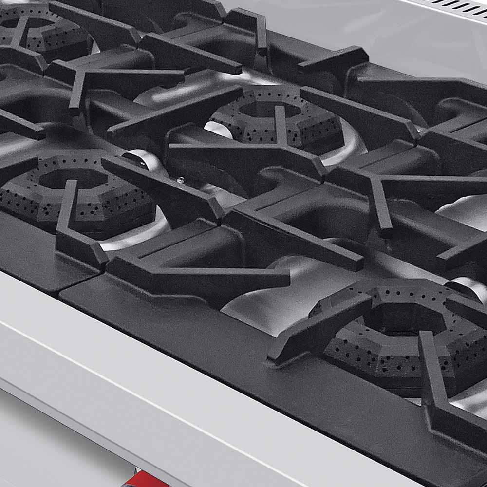 PARRILLA CORIAT PCV-6 DE MESA HD | Parrilla 6 Quemadores | 3 Parrillas Hierro Fundido | 3 Cubiertas Semi-Selladas | Gas | Parrilla Quemadores Restaurante Preparacion Coccion Cocina Industrial Charola Uso Rudo Alimentos Sin Horno Base Respaldo Hierro Piloto Aislamiento Térmico Gas Cafetería Bistro Hotel Gourmet