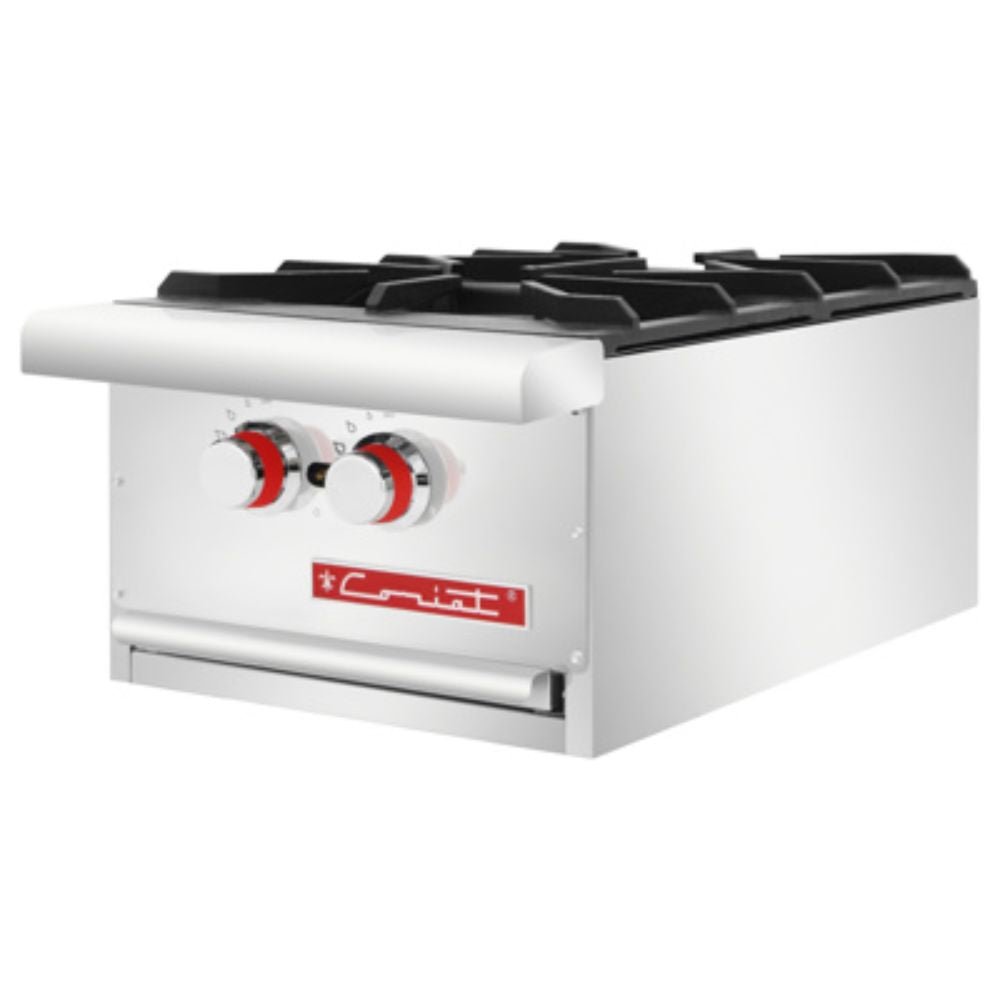 PARRILLA CORIAT PCV-2 DE MESA HD | Parrilla 2 Quemadores | 1 Parilla Hierro Fundido | 1 Cubierta Semi-Sellada | Gas | Comisariatos Comida corrida Funerarias Hoteleria Cafeteria Hospitales Comedores Industriales