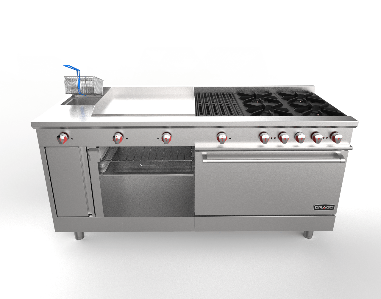 Drago UNIVERSAL Estufa 4 Quemadores Asador Radiante Freidor Gratinador Plancha 1 ft Acero Inoxidable -  - Drago - KitchenMax Store