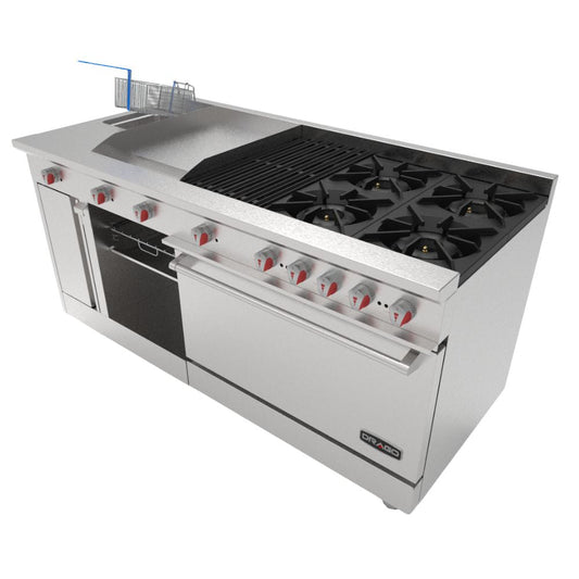 Drago UNIVFG/ S-PD Estufa 4 Quemadores Asador  Freidor Gratinador Plancha 2 ft Acero Inoxidable -  - Drago - KitchenMax Store