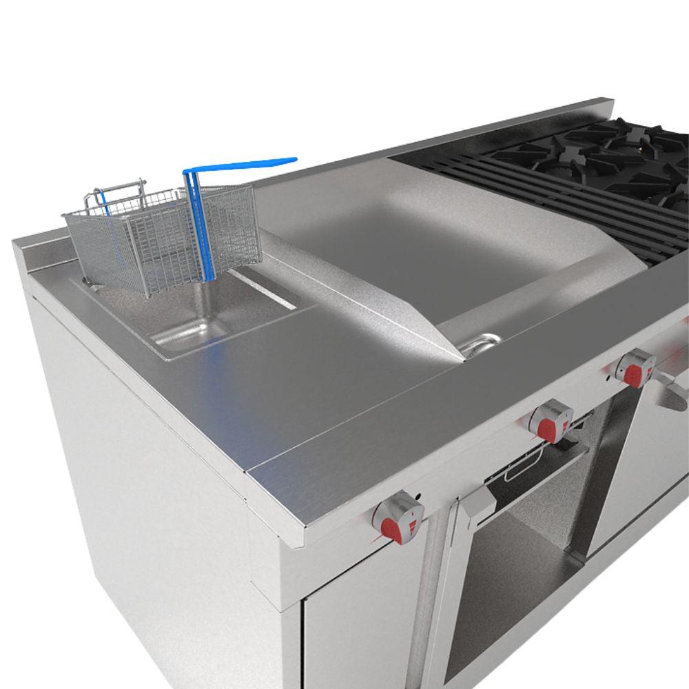 Drago UNIVFG/ S-PD Estufa 4 Quemadores Asador  Freidor Gratinador Plancha 2 ft Acero Inoxidable -  - Drago - KitchenMax Store