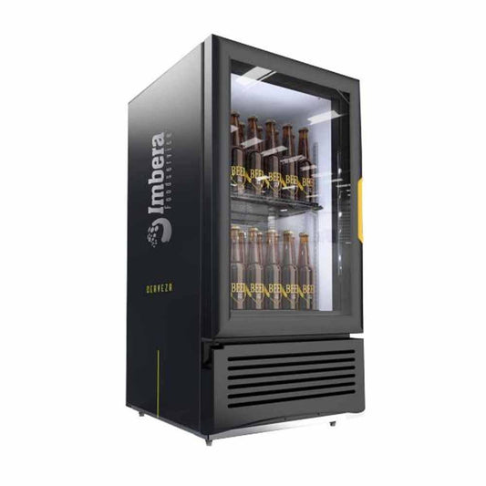 Imbera Ccv72 1018604 Refrigerador  Cervecero Vertical  con 1 Puerta de Cristal, 3 Parrillas y 4 Pies - 86 Litros de capacidad. Con iluminación LED, Cuerpo esmaltado Negro - Refrigeradores Verticales - Imbera - KitchenMax Store