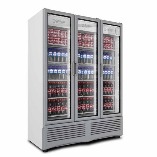 Imbera G342 3P 1023825 Refrigerador Vertical con 3 Puertas  de Cristal, 10 Parrillas y 41.24 Pies - 1167.9 Litros de capacidad. Con  iluminación LED, Cuerpo esmaltado Gris - Refrigeradores Verticales - Imbera - KitchenMax Store