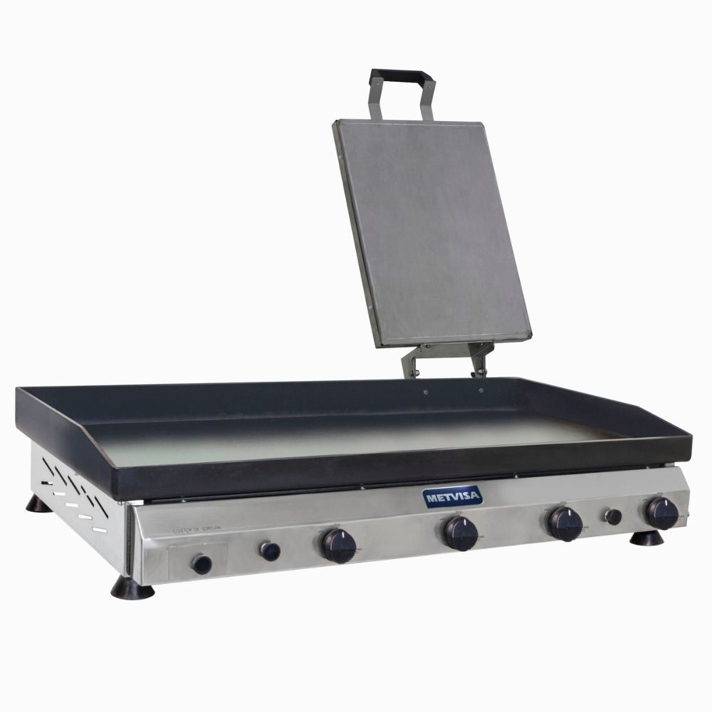 Metvisa MTA-CFGP-10 Plancha Plana Gas Frente 101 cm Carne Pollo Tacos Hamburguesas Hot Dog Tacos Barbacoa Tacos Dorados Tortas Panini Restaurante Comedor Cocina Industriales Negocio Fonda Taqueria Cenaduria. KitchenMax.Store. Envíos seguros a todo México. Cotiza hoy mismo.