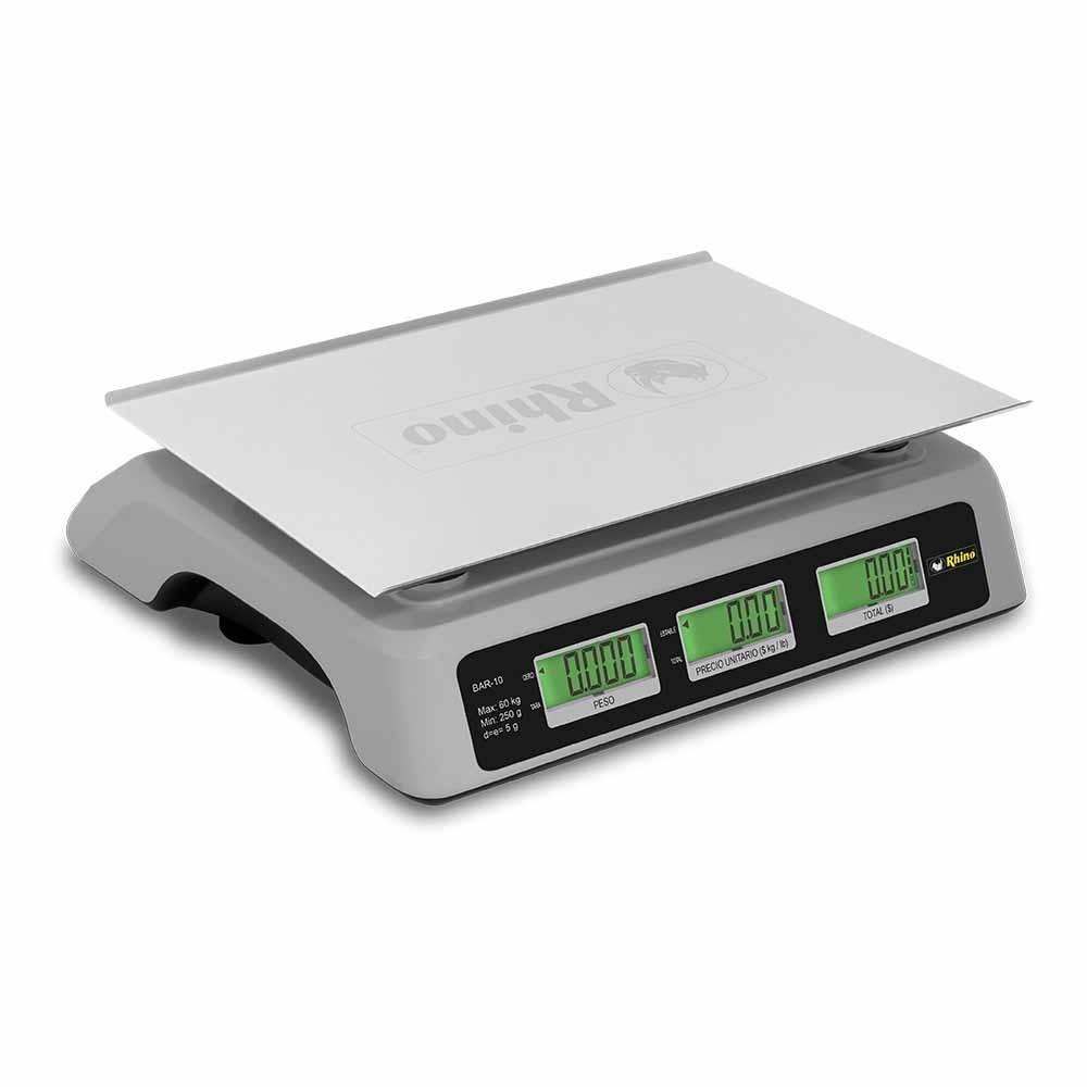Rhino BAR-10 Bascula Mostrador Pantalla Backlight 60 kg Sobre Mostrador Recepción Pesar Cobrar Báscula para Fruteria Verduleria Tienda Negocio Cremeria. Ideal para pesar, tianguis, frutas, verduras, casa, restaurante, carnicería, cremería, cocina, comedor industrial, negocio, carnes, tienda, etc. KitchenMax.Store. Envíos seguros a todo México. Cotiza hoy mismo.