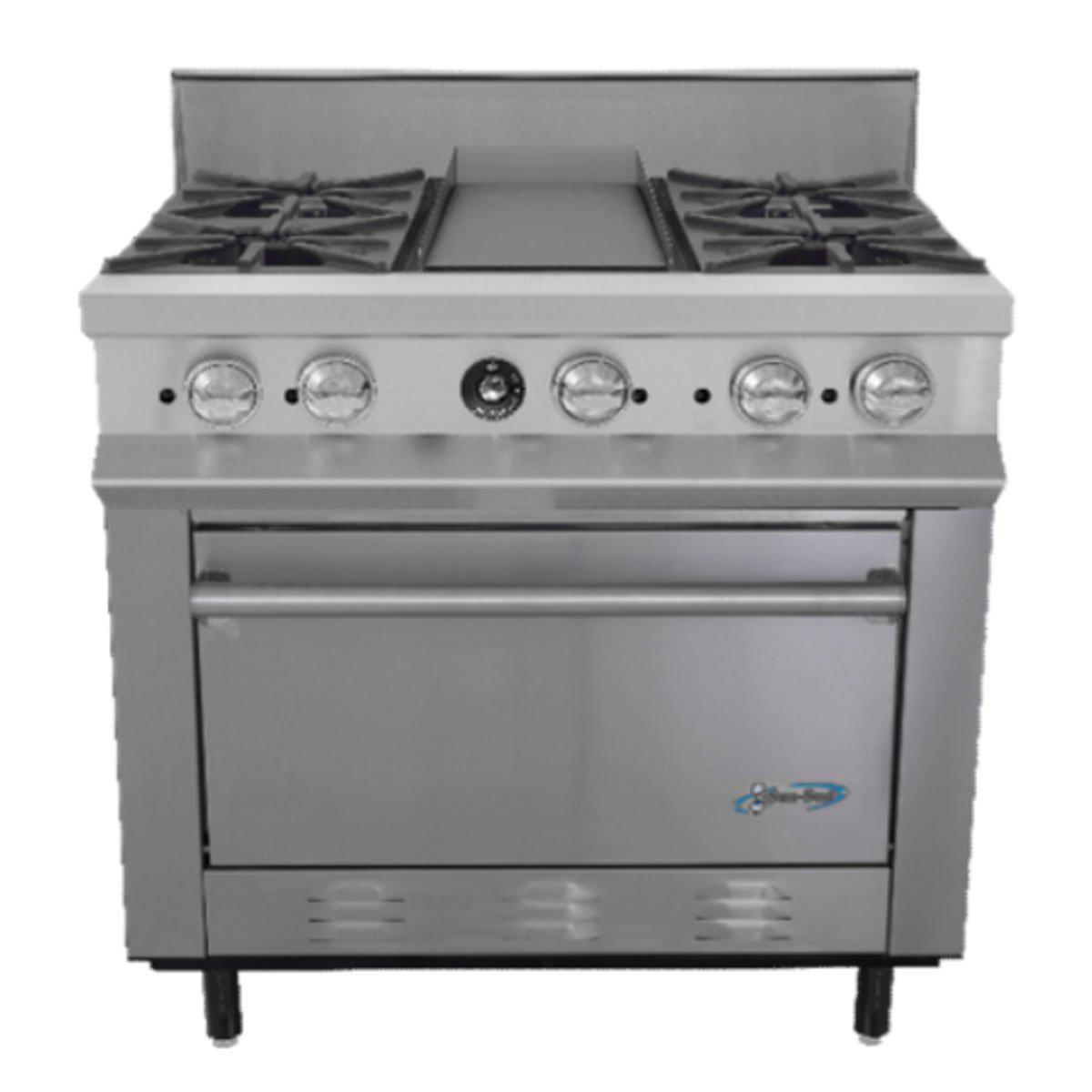 San-Son SSE4QP Estufa Maestra Acero Inoxidable 4 Quemadores Plancha Parrilla Horno - Estufas / Mixtos / Con y sin Horno - San Son - KitchenMax Store