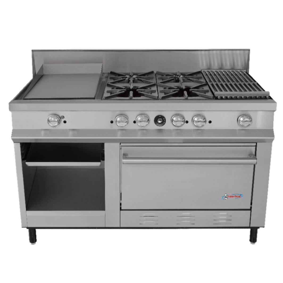 San-Son SSEC Estufa Maestra Compacta Acero Inoxidable 4 Quemadores Parrilla Plancha Asador Gratinador - Estufas / Mixtos / Con y sin Horno - San Son - KitchenMax Store