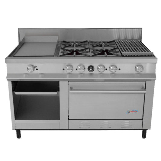 San-Son SSEC Estufa Maestra Compacta Acero Inoxidable 4 Quemadores Parrilla Plancha Asador Gratinador - Estufas / Mixtos / Con y sin Horno - San Son - KitchenMax Store