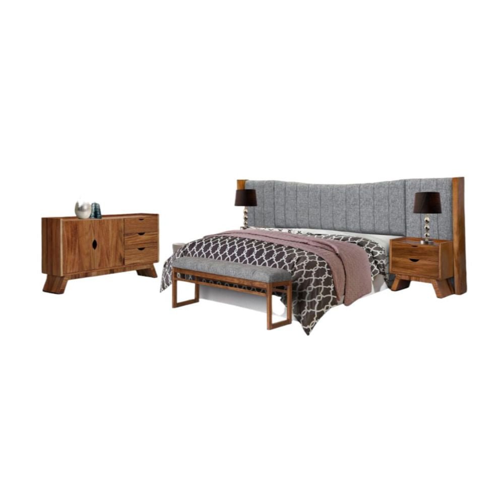 RECAMARA NOGAL BEAT LEIZA RECAMARA | Recamara Parota | Madera Parota | Cabecera | 2 Buros | Banco | Comoda | Interior| - Leiza recamara - IDELIKA - NOGAL BEAT - Camas